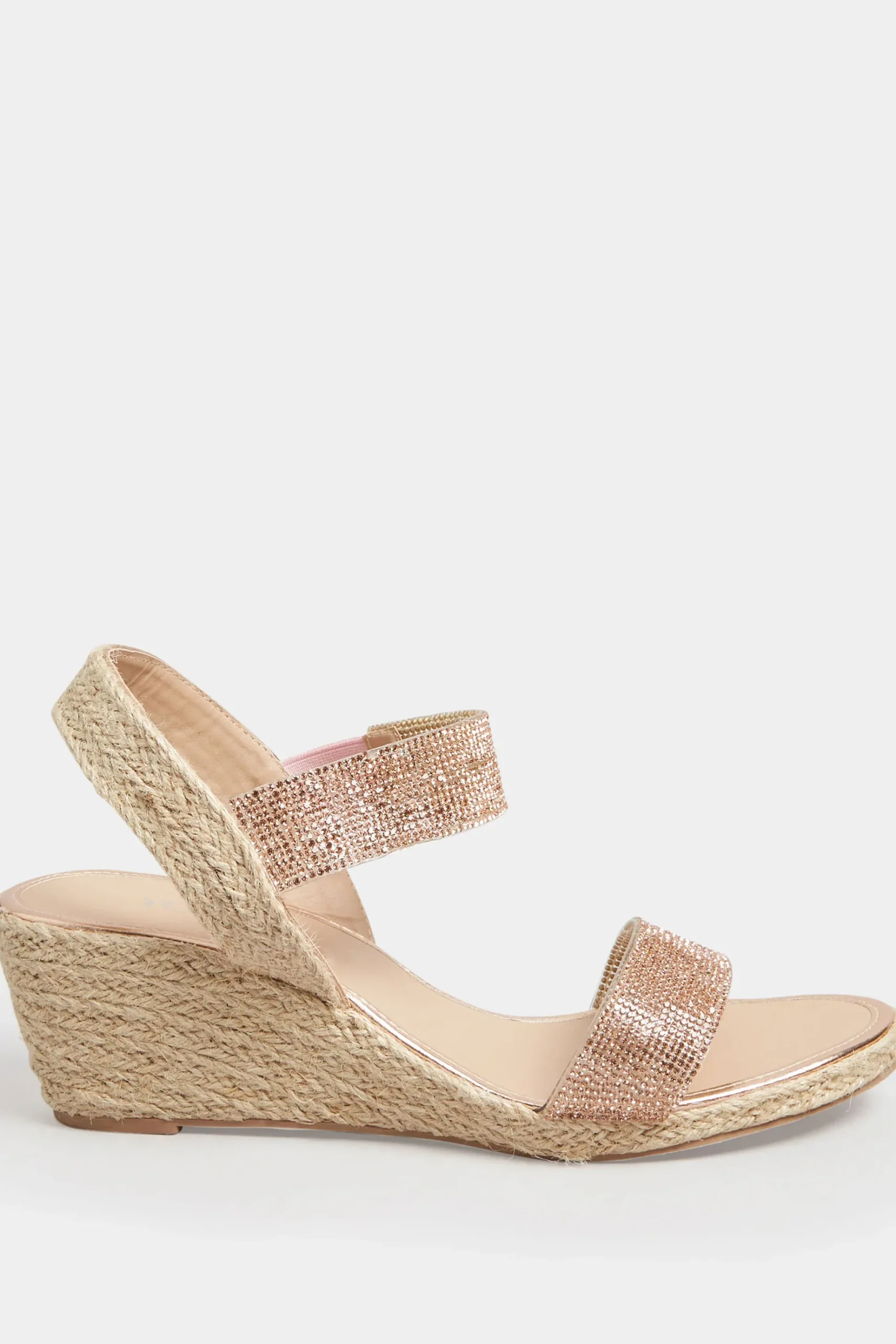 Yours Yours Rose Gold Diamante Embellished Espadrille Wedges In Wide E Fit & Extra Wide Eee Fit