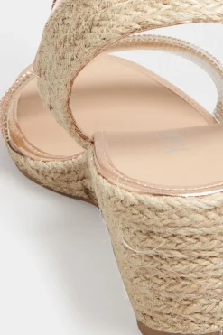 Yours Yours Rose Gold Diamante Embellished Espadrille Wedges In Wide E Fit & Extra Wide Eee Fit