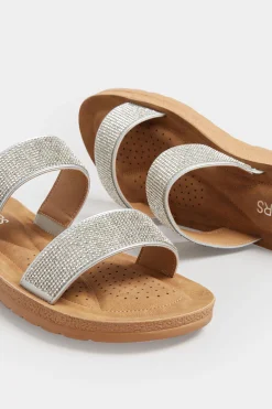 Yours Yours Silver & Brown Glitter Strap Mule Sandals In Extra Wide Eee Fit