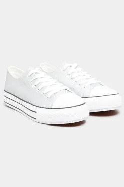 Yours Yours Silver Canvas Glitter Platform Trainers In Wide E Fit