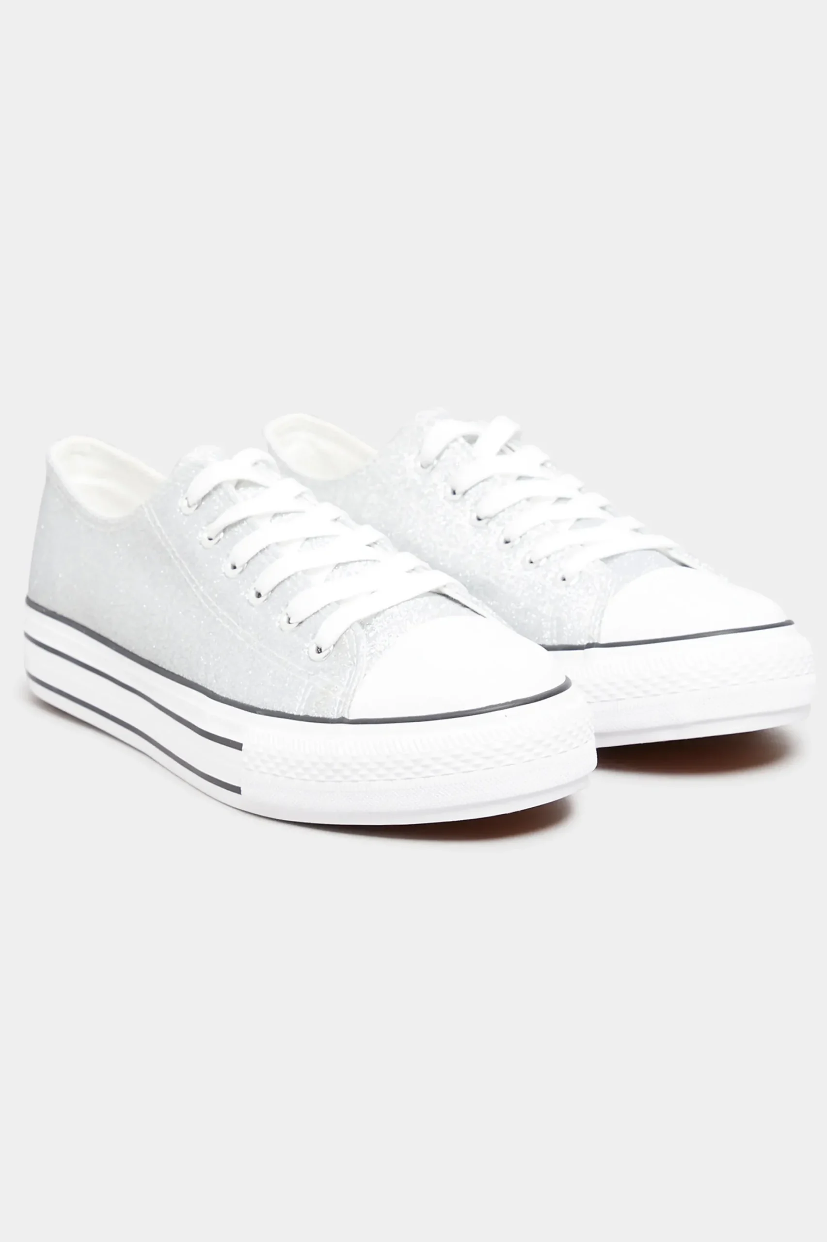 Yours Yours Silver Canvas Glitter Platform Trainers In Wide E Fit