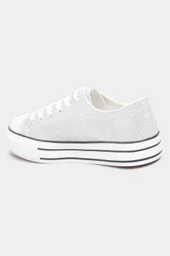 Yours Yours Silver Canvas Glitter Platform Trainers In Wide E Fit