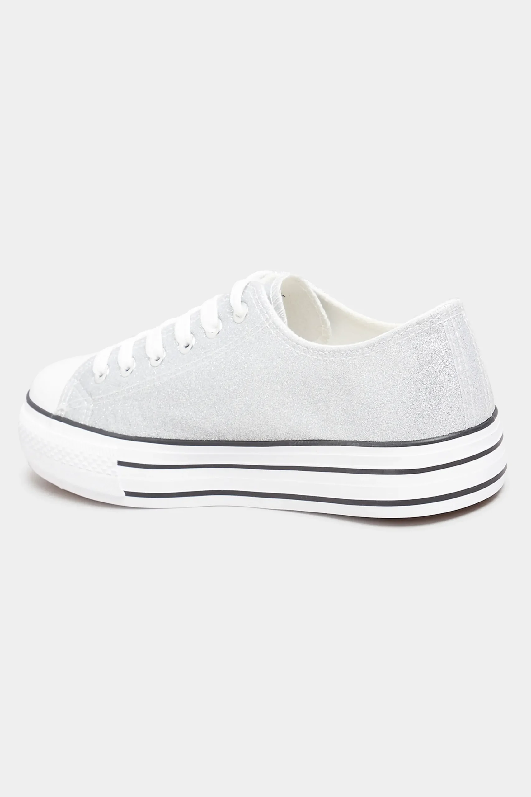 Yours Yours Silver Canvas Glitter Platform Trainers In Wide E Fit