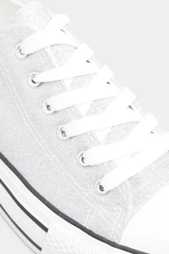 Yours Yours Silver Canvas Glitter Platform Trainers In Wide E Fit