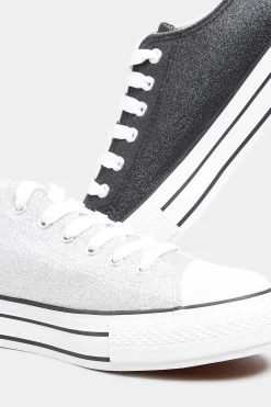 Yours Yours Silver Canvas Glitter Platform Trainers In Wide E Fit