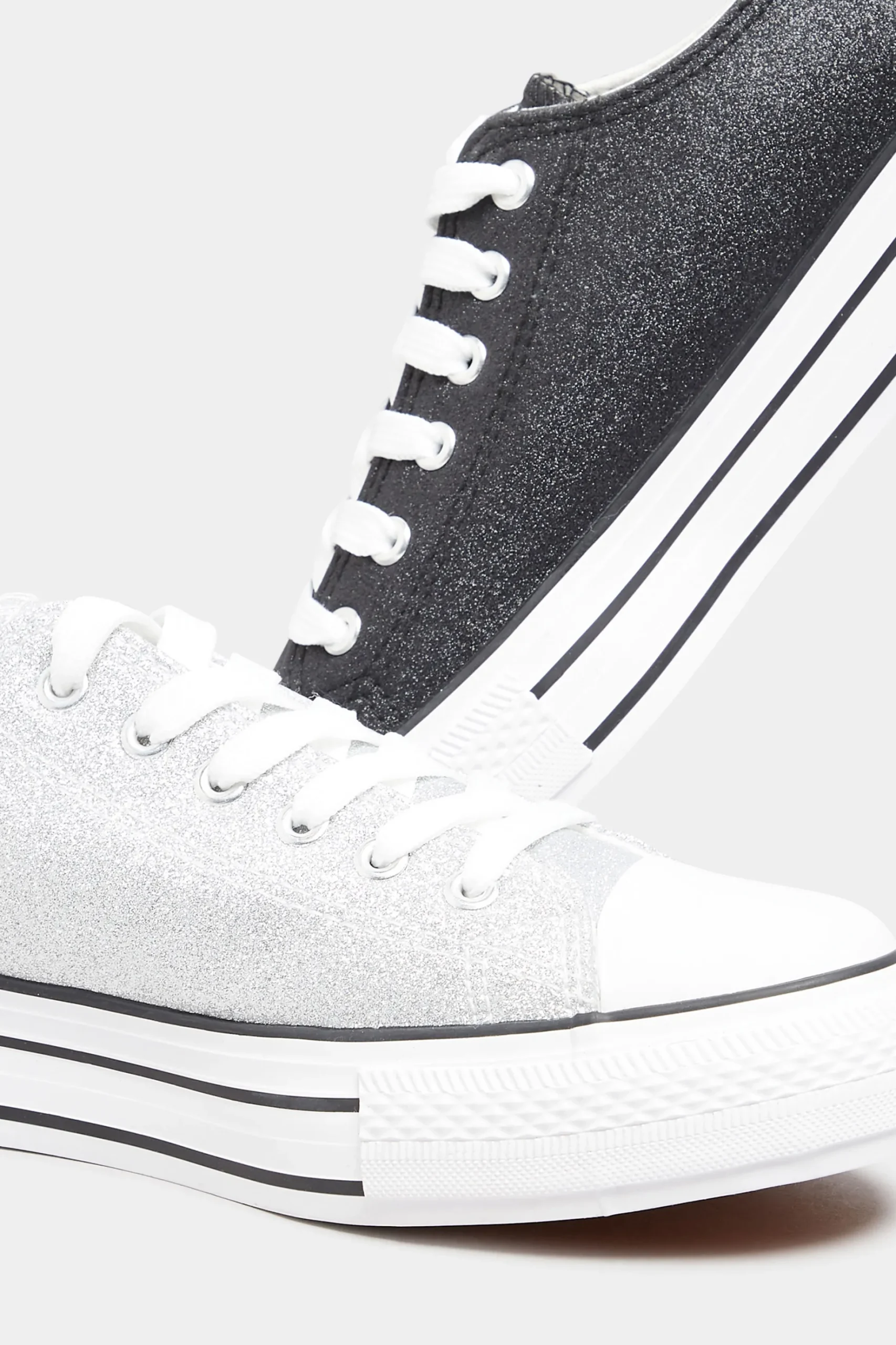 Yours Yours Silver Canvas Glitter Platform Trainers In Wide E Fit