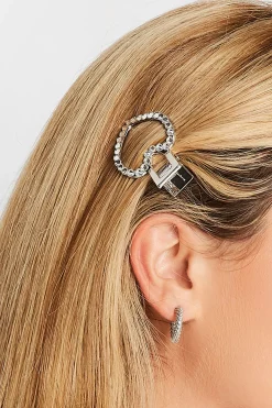 Yours Yours Silver Diamante Heart Hair Clip