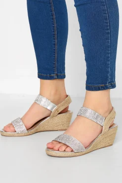 Yours Yours Silver Espadrille Wedge Sandals In Wide E Fit & Extra Wide Eee Fit