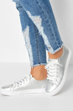 Yours Yours Silver Scalloped Edge Trainers In Wide E Fit