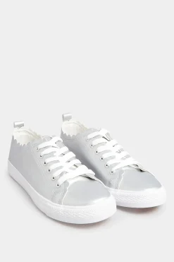 Yours Yours Silver Scalloped Edge Trainers In Wide E Fit