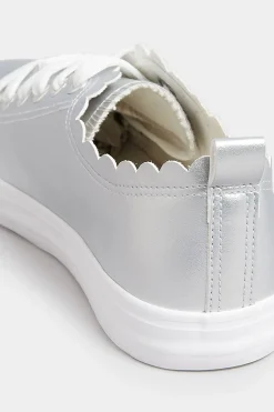 Yours Yours Silver Scalloped Edge Trainers In Wide E Fit