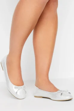 Yours Yours Silver Shimmer Ballerina Pumps In Wide E Fit & Extra Wide Eee Fit