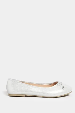 Yours Yours Silver Shimmer Ballerina Pumps In Wide E Fit & Extra Wide Eee Fit