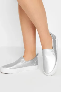 Yours Yours Silver Slip-On Trainers In Wide E Fit