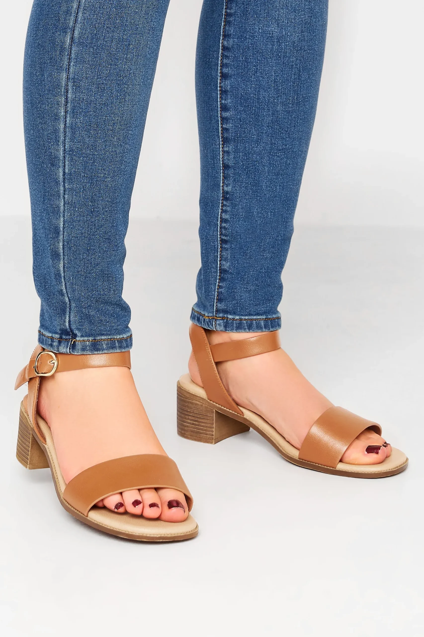 Yours Yours Tan Brown Strappy Low Heel Sandals In Extra Wide Eee Fit