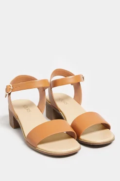 Yours Yours Tan Brown Strappy Low Heel Sandals In Extra Wide Eee Fit