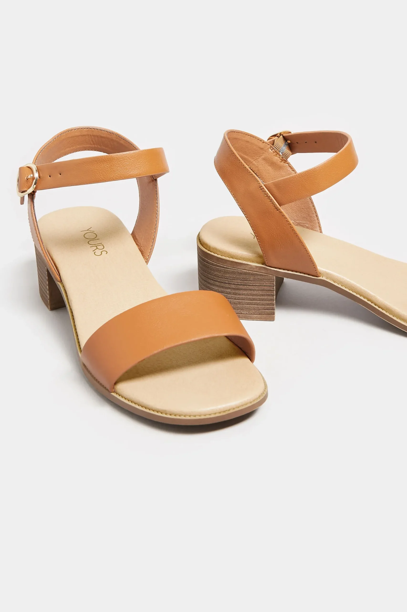 Yours Yours Tan Brown Strappy Low Heel Sandals In Extra Wide Eee Fit