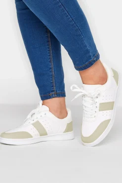 Yours Yours White & Beige Brown Stripe Trainers In Wide E Fit
