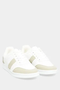 Yours Yours White & Beige Brown Stripe Trainers In Wide E Fit