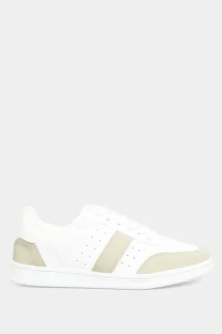 Yours Yours White & Beige Brown Stripe Trainers In Wide E Fit