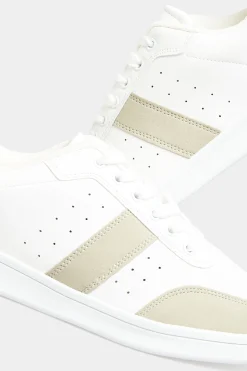 Yours Yours White & Beige Brown Stripe Trainers In Wide E Fit