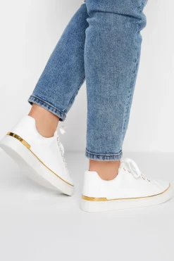 Yours Yours White & Gold Hardware Trainers In Extra Wide Eee Fit