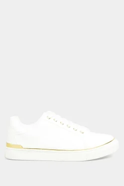 Yours Yours White & Gold Hardware Trainers In Extra Wide Eee Fit