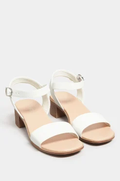 Yours Yours White Block Strappy Low Heel Sandals In Extra Wide Eee Fit