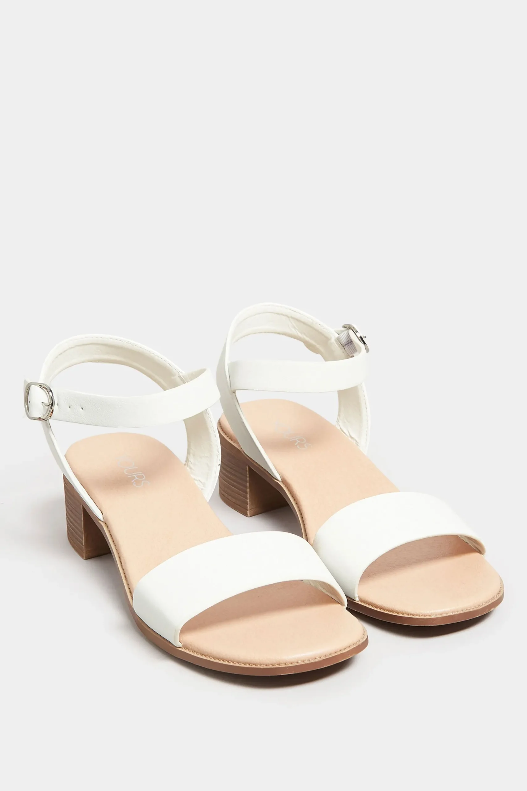 Yours Yours White Block Strappy Low Heel Sandals In Extra Wide Eee Fit