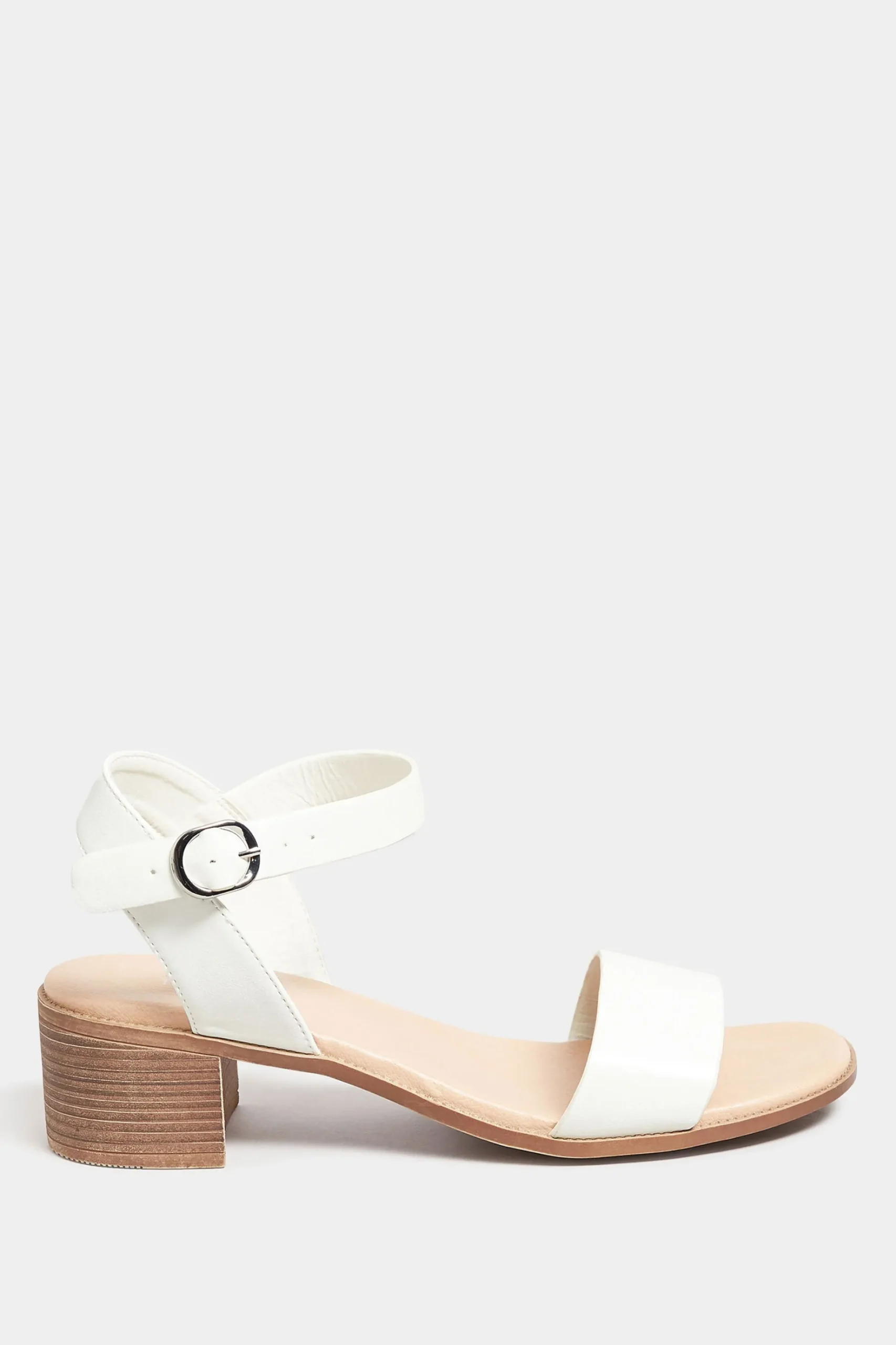 Yours Yours White Block Strappy Low Heel Sandals In Extra Wide Eee Fit