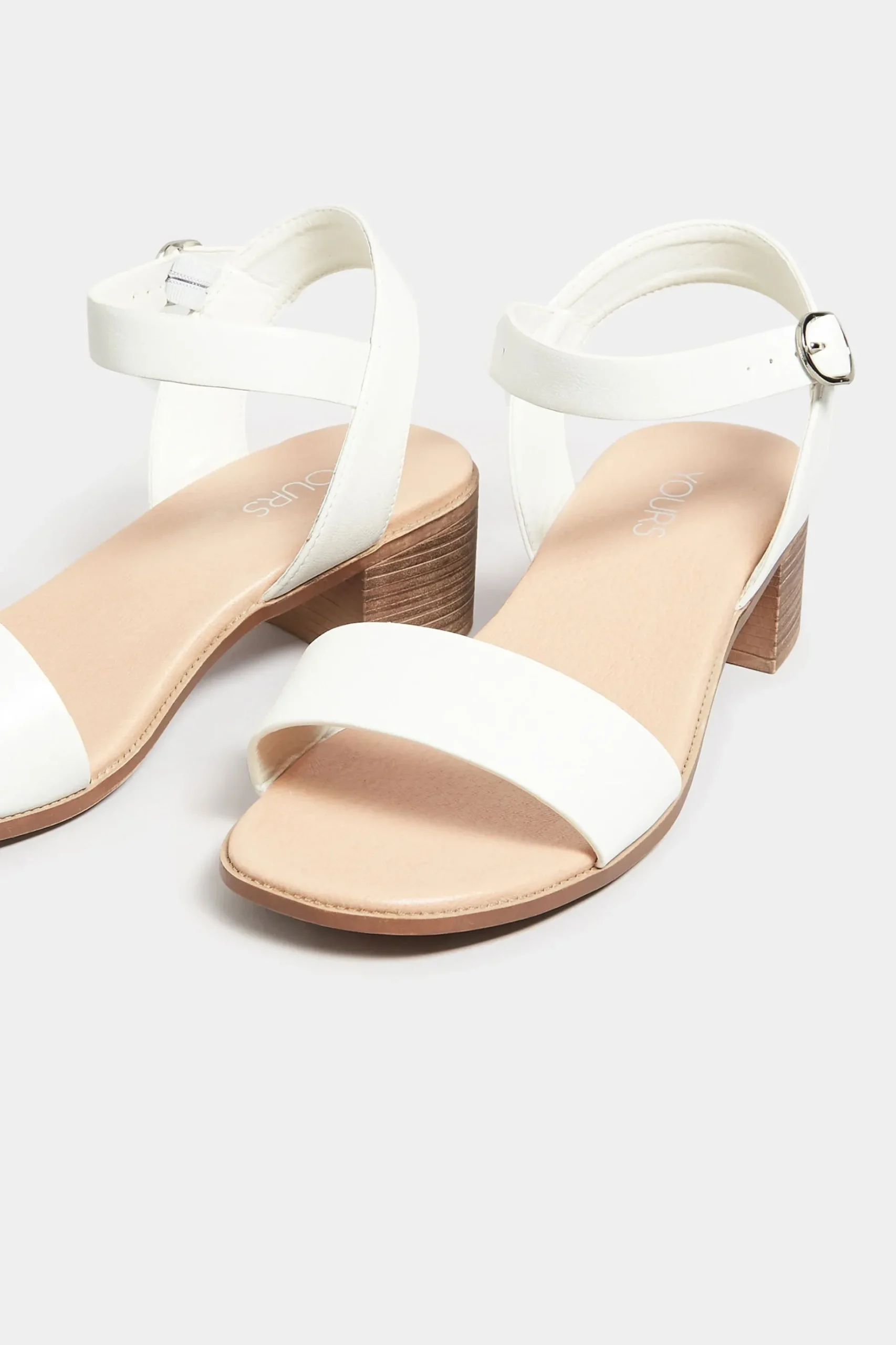 Yours Yours White Block Strappy Low Heel Sandals In Extra Wide Eee Fit