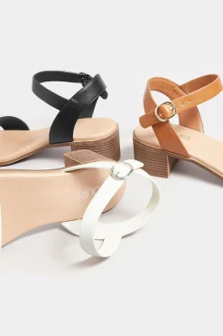 Yours Yours White Block Strappy Low Heel Sandals In Extra Wide Eee Fit