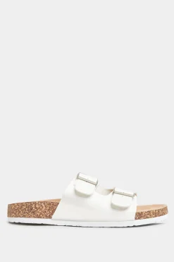 Yours Yours White Buckle Strap Footbed Sandals In Extra Wide Eee Fit