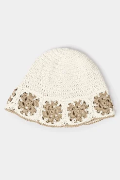 Yours Yours White Crochet Contrast Edge Bucket Hat
