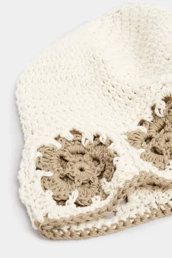 Yours Yours White Crochet Contrast Edge Bucket Hat