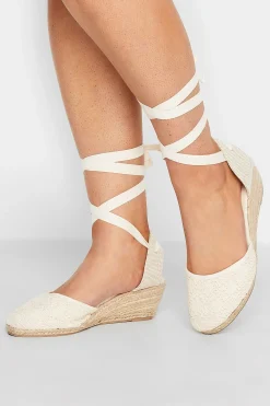 Yours Yours White Crochet Lace Up Espadrille Wedges In Wide E Fit & Extra Wide Eee Fit
