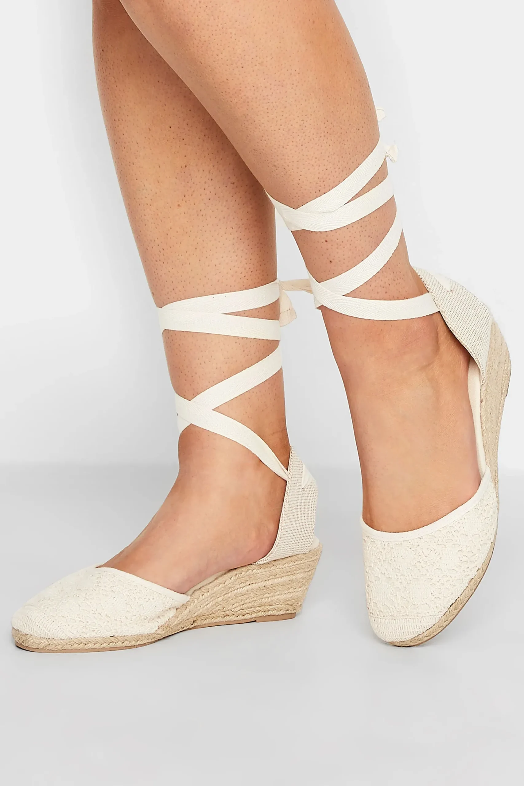 Yours Yours White Crochet Lace Up Espadrille Wedges In Wide E Fit & Extra Wide Eee Fit