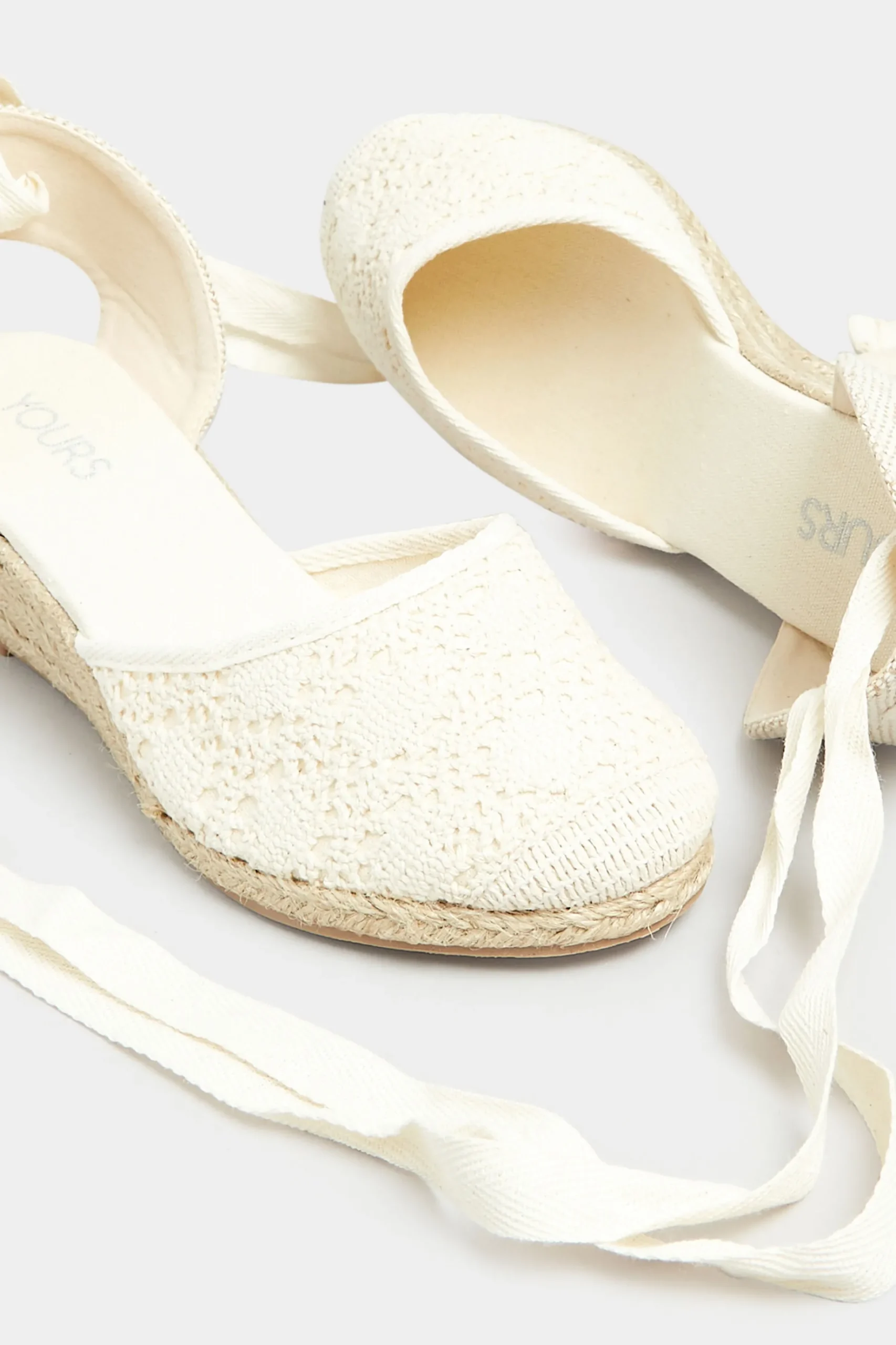 Yours Yours White Crochet Lace Up Espadrille Wedges In Wide E Fit & Extra Wide Eee Fit