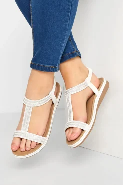 Yours Yours White Diamante Strap Sandals In Wide E Fit & Extra Wide Eee Fit
