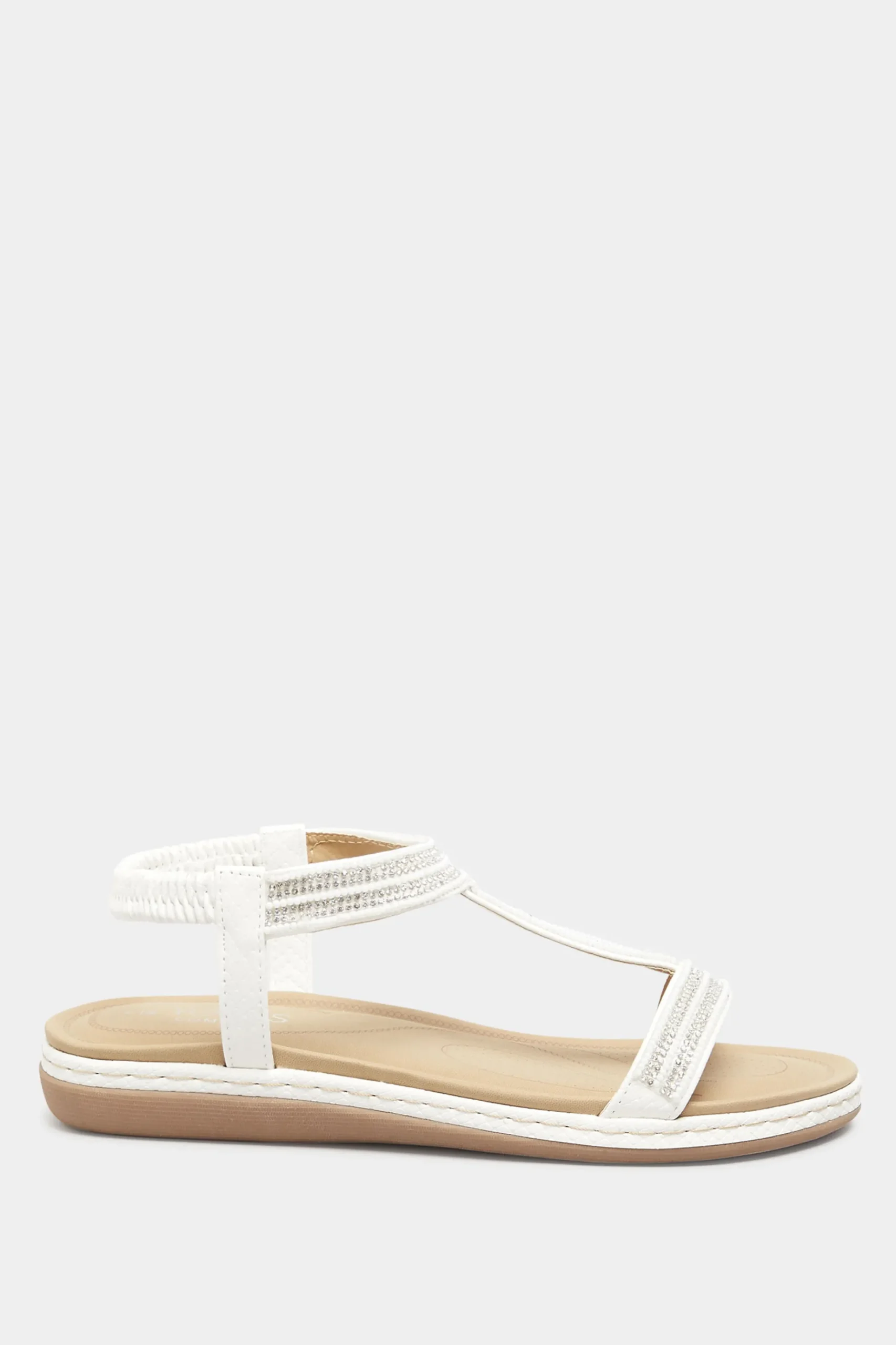 Yours Yours White Diamante Strap Sandals In Wide E Fit & Extra Wide Eee Fit
