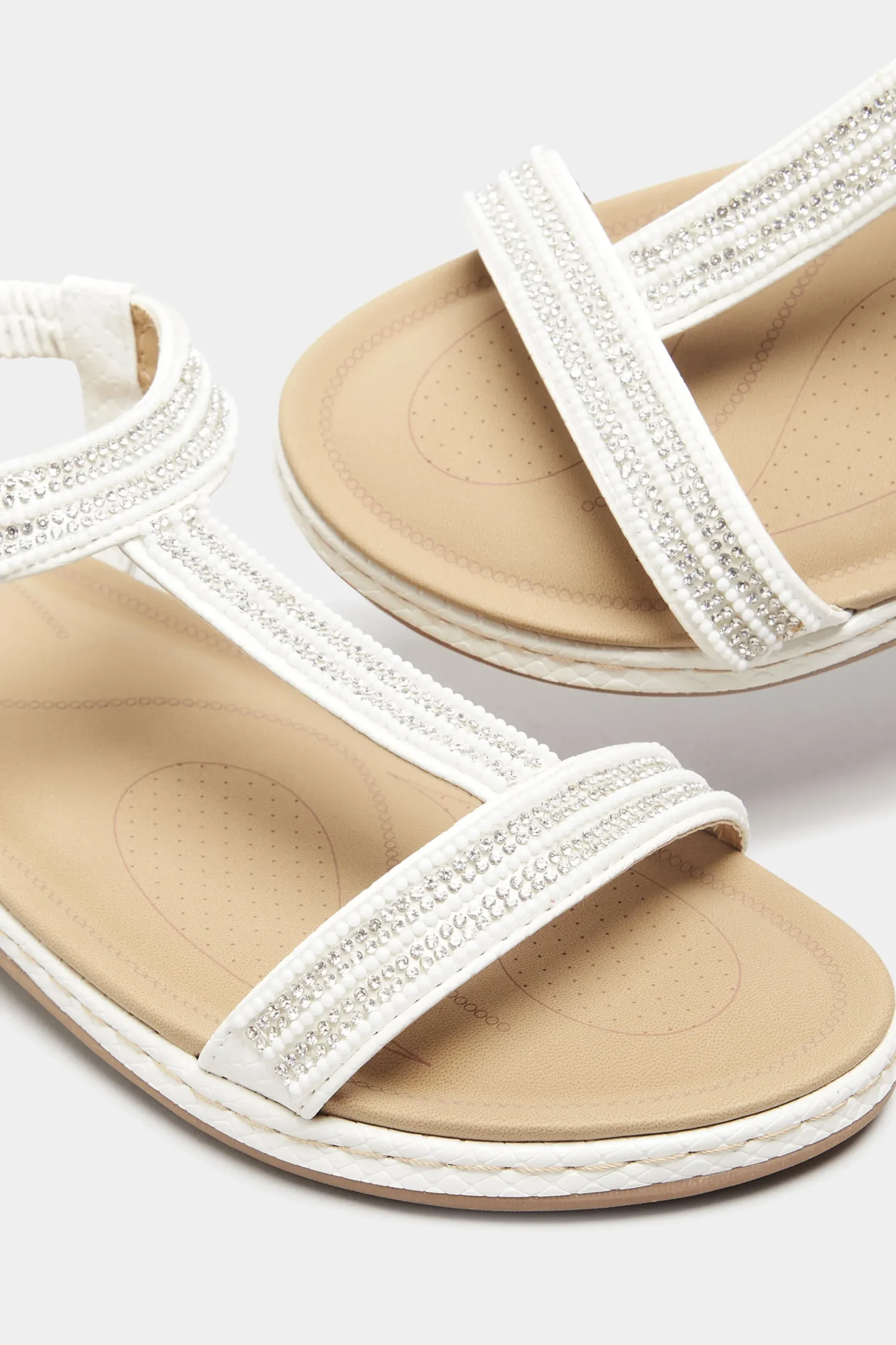 Yours Yours White Diamante Strap Sandals In Wide E Fit & Extra Wide Eee Fit