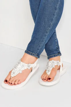 Yours Yours White Diamante Flower Sandals In Wide E Fit & Extra Wide Eee Fit