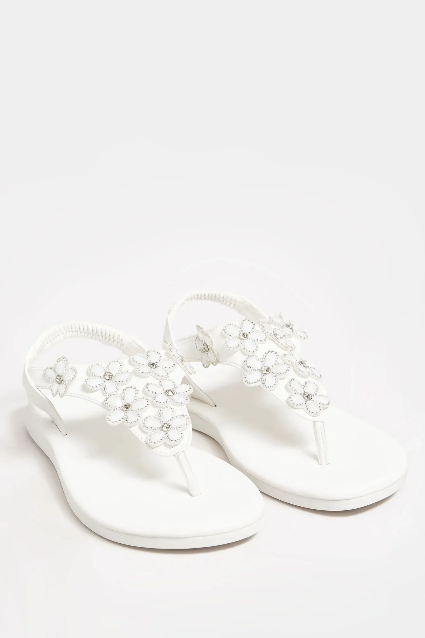 Yours Yours White Diamante Flower Sandals In Wide E Fit & Extra Wide Eee Fit