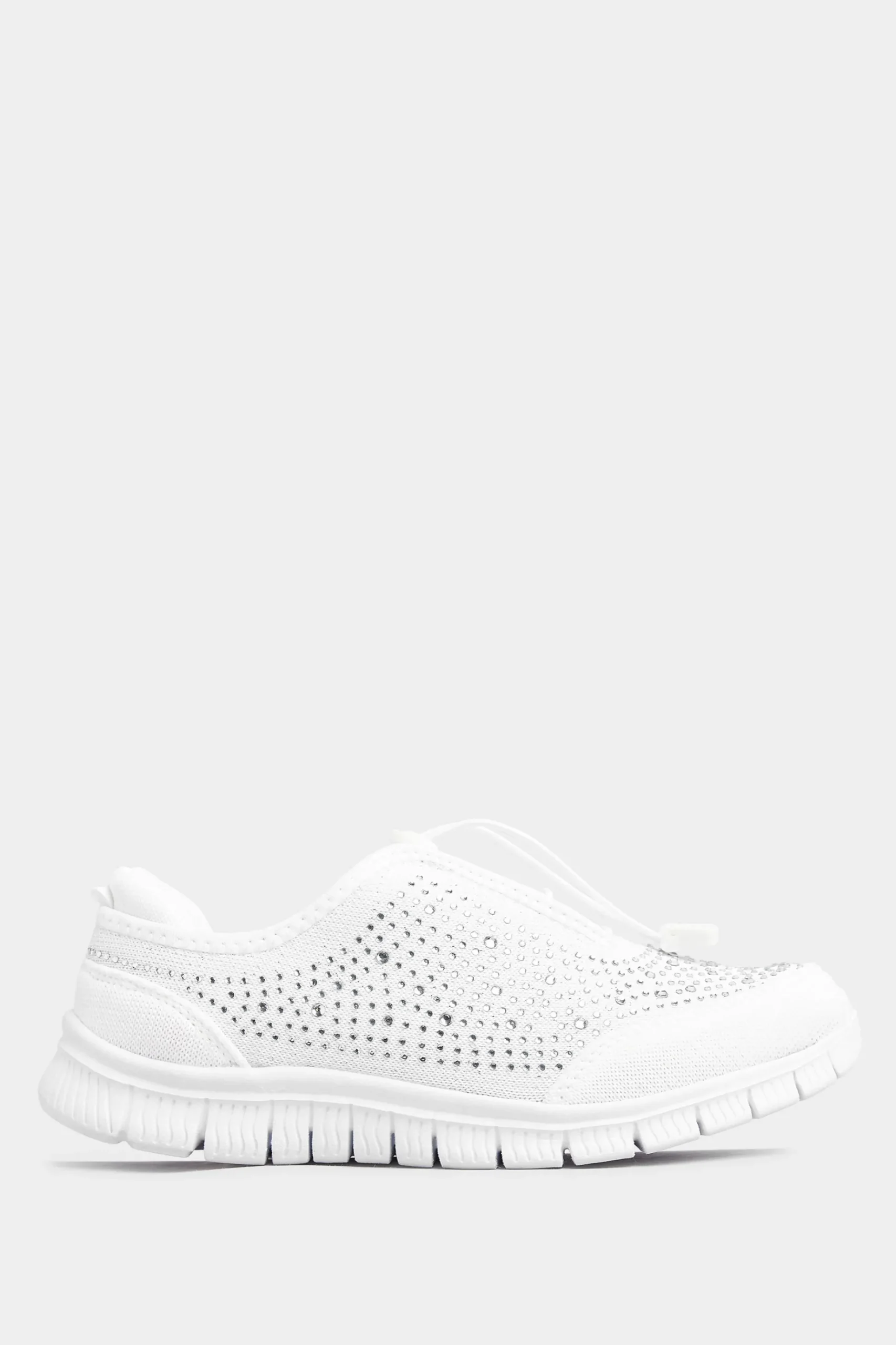 Yours Yours White Diamante Embellished Trainer In Extra Wide Eee Fit