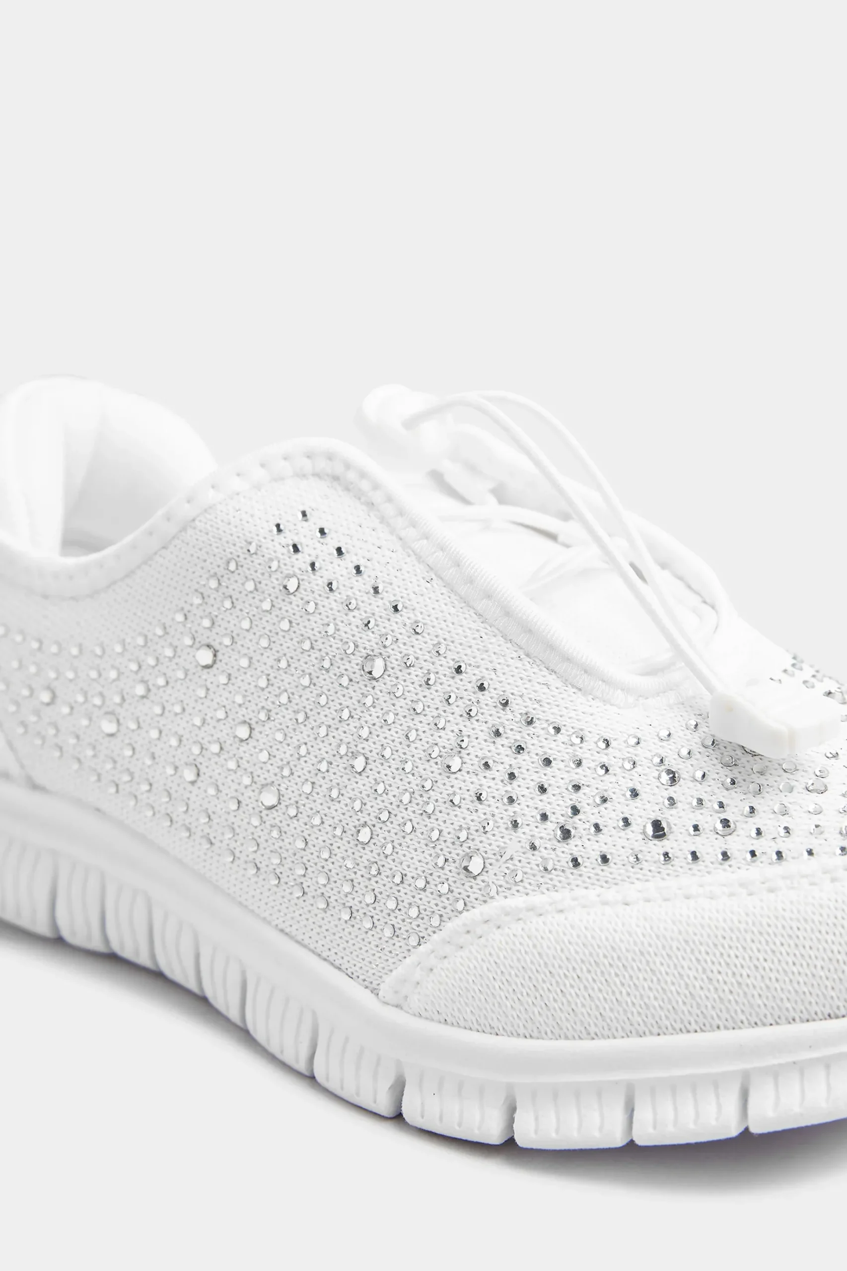 Yours Yours White Diamante Embellished Trainer In Extra Wide Eee Fit