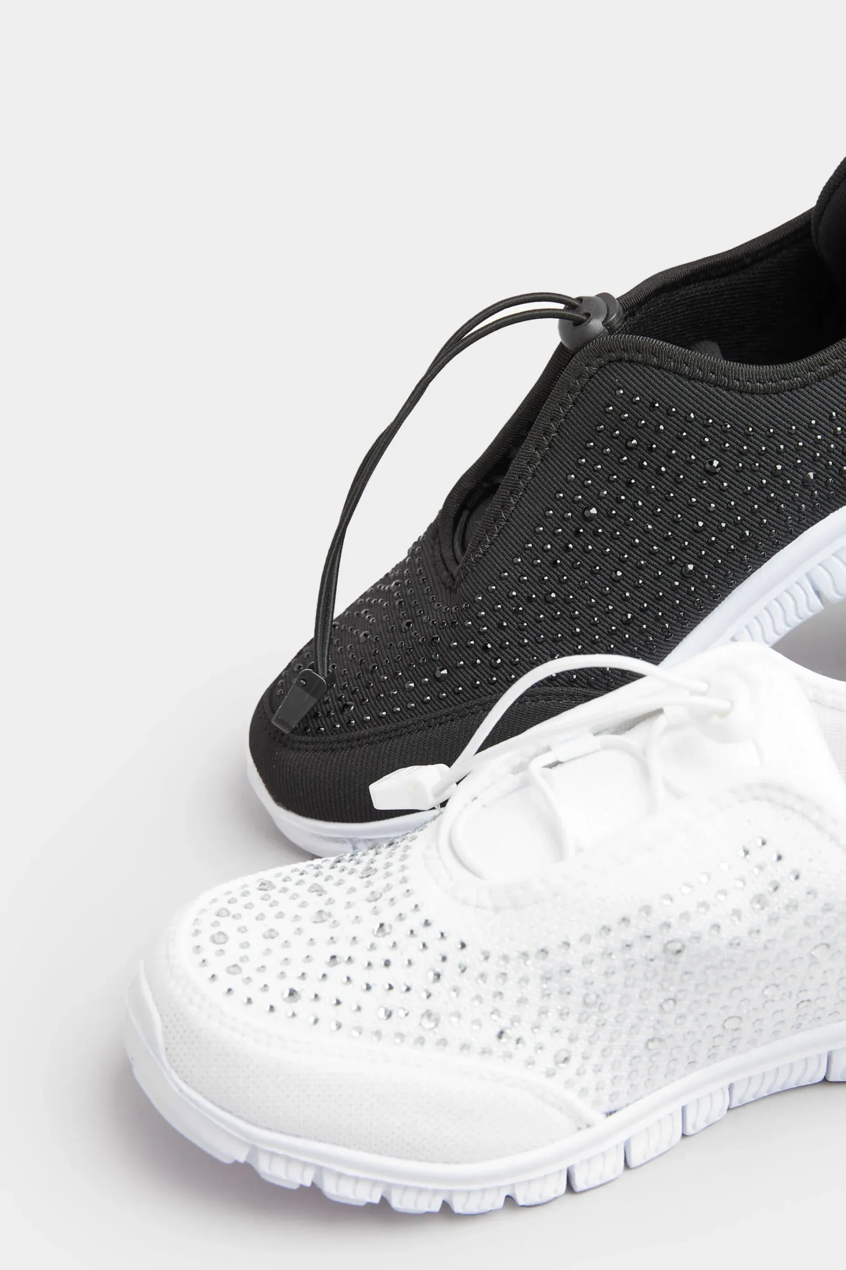 Yours Yours White Diamante Embellished Trainer In Extra Wide Eee Fit