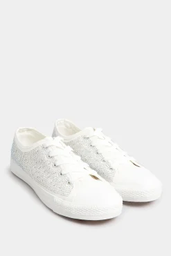 Yours Yours White Diamante Low Trainer In Wide E Fit
