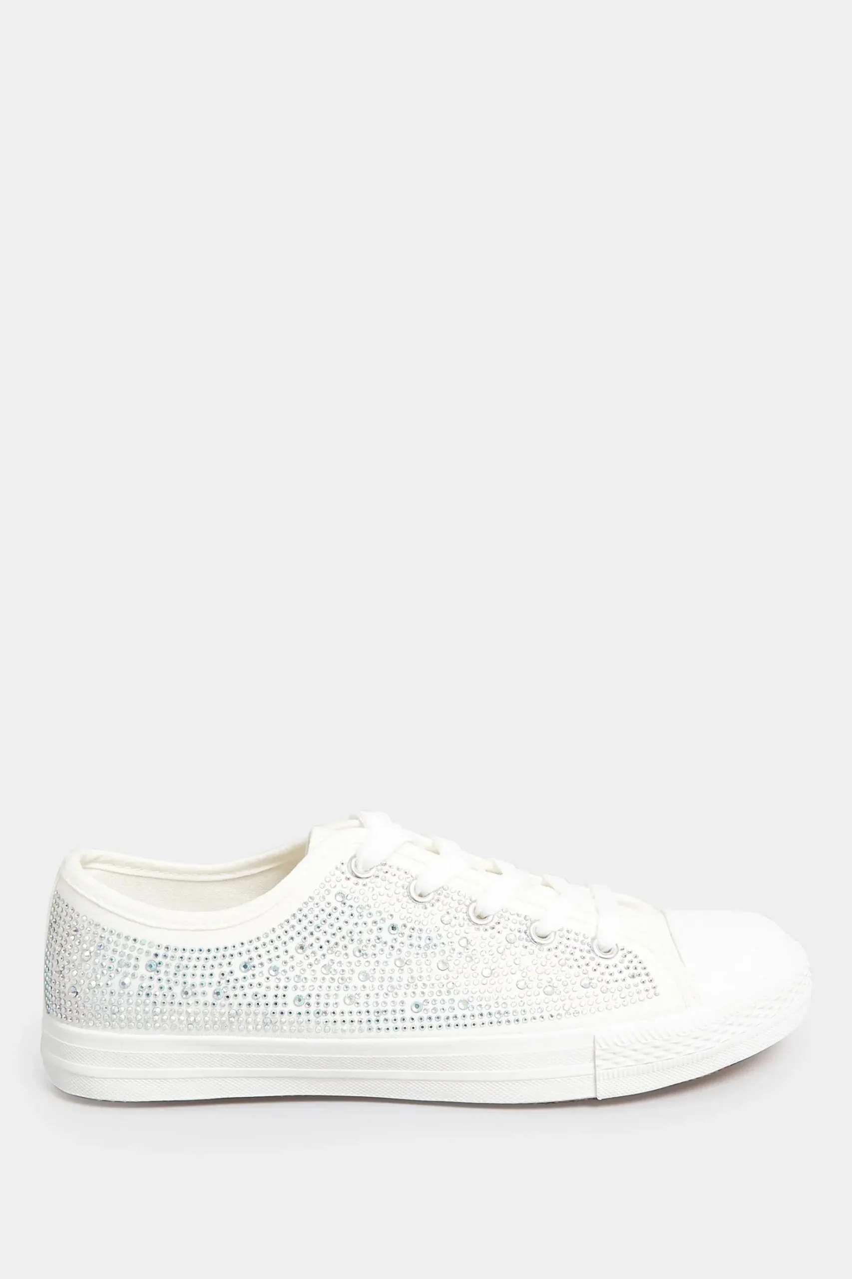 Yours Yours White Diamante Low Trainer In Wide E Fit