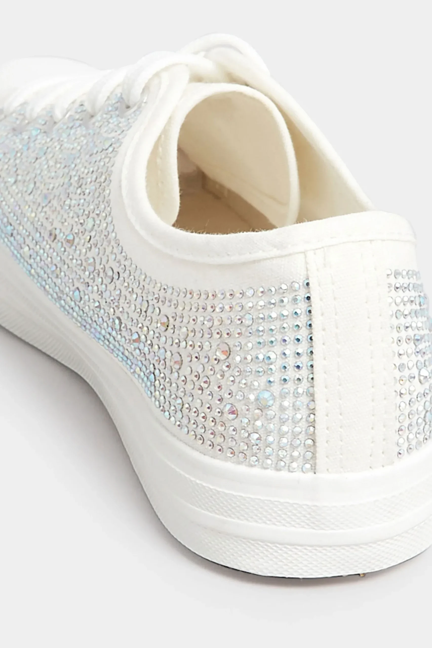 Yours Yours White Diamante Low Trainer In Wide E Fit