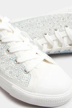Yours Yours White Diamante Low Trainer In Wide E Fit
